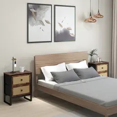 HOMCOM Industrial-Natural Bedside Table Set of 2 - Brown - 2