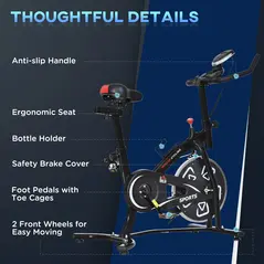 HOMCOM Indoor Stationary Exercise Bike 6kg Flywheel Fitness Cardio Workout Bke Trainer for Home Gym w/ Adjustable Resistance LCD Monitor Pad and Bottle Holder Black - 8