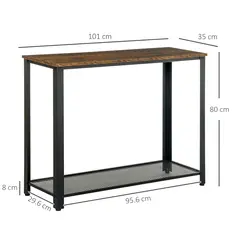 HOMCOM Industrial Console Table，Entryway Table w/Bottom Mesh Shelf Metal Frame Vintage Sofa Table for Hallway, Living Room, Rustic Brown - 3