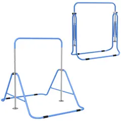HOMCOM Kids Gymnastic Bar, with Adjustable Height, Foldable Horizontal Bars - Blue - 1