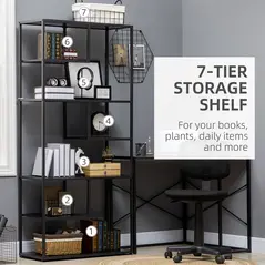 HOMCOM Industrial Accent Display Rack 7 Tier Bookcase, Display Rack for Living Room, Office, Bedroom, Black - 5