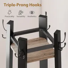 HOMCOM Industrial-Style Four Shelf Coat Stand - Grey/Black - 5