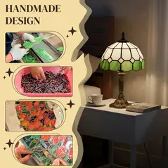 HOMCOM Handmade Art Deco Glass Table Lamp - White/Green - 4