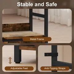 HOMCOM Industrial Style Bookcase, with 4 Shelves and 3 Fabric Drawers - Brown/Black - 6