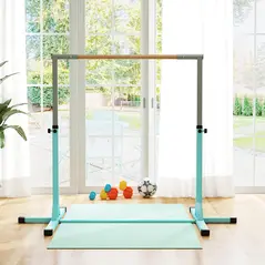 HOMCOM Height Adjustable Gymnastics Horizontal Bar for Kids, Children Junior Kip High Bar Fitness, Light Blue - 8