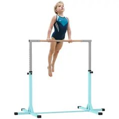 HOMCOM Height Adjustable Gymnastics Horizontal Bar for Kids, Children Junior Kip High Bar Fitness, Light Blue - 1