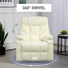 HOMCOM Manual Reclining Chair, Recliner Armchair with Swivel, Faux Leather, Footrest, Cup Holders, 86x93x102cm, Cream - 5