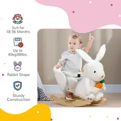 HOMCOM Kids Rabbit-Shaped Rocking Horse, with Safety Belt, Realistic Sounds, for Ages 18-36 Months - White - 5