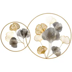 HOMCOM Large Metal Wall Art, Modern Hanging Wall Sculpture with Unique Multi-leaf Design, Horizontal or Vertical Metal Hanging Decoration for Living Room Bedroom Entryway, Gold Silver - 1