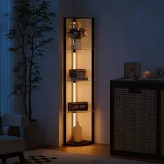 HOMCOM LED Floor Lamp with Shelves, Dimmable Standing Lamp with Foot Switch for Living Room, Bedroom, Black - 9