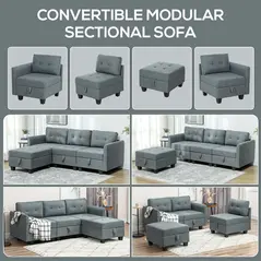 HOMCOM 'L' Shape Modular Sofa, with Storage - Dark Grey - 4