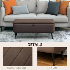 HOMCOM Linen-Look 92 x 31cm Storage Ottoman - Dark Brown - 6