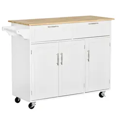 HOMCOM Kitchen Island Utility Cart, with 2 Storage Drawers & Cabinets for Dining Room, White - 1