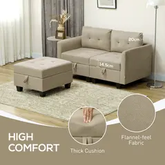 HOMCOM 'L' Shape Modular Storage Sofa - Light Brown - 6