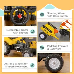 HOMCOM Kids Pedal Go Kart Excavator-Yellow - 5