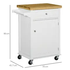 HOMCOM Kitchen Cart Storage Trolley Wooden Cabinet with Drawer Cupboard Towel Rail White - 3