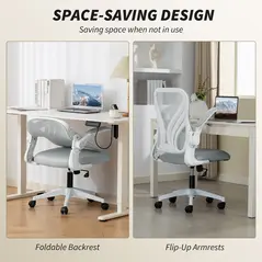 HOMCOM Mesh Office Chair with Foldable Backrest - Light Grey - 6
