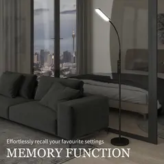 HOMCOM LED Floor Lamp, Standing Lamp with Remote & Touch Control, Stepless Dimmable Colours Temperature & Brightness, 360° Adjustable Gooseneck, 1 Hour Timer, Memory Function for Living Room, Black - 5