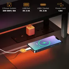 HOMCOM LED Computer Desk, with Power Outlets and Shelves - Carbon Fibre Grey - 4