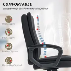 HOMCOM Linen-Look Double-Padded Office Chair - Black - 4