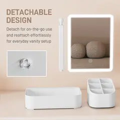 HOMCOM Makeup Mirror with Lights, Rechargeable Vanity Mirror w/ Touch Screen, 2 Lighting Modes and 180° Rotation, White - 9