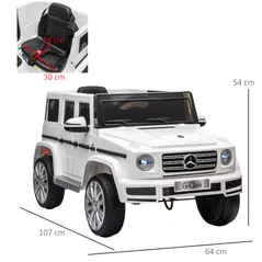 HOMCOM Mercedes Benz G500 Licensed 12V Kids Electric Ride On Car  Toy with Parental Remote Control Battery-powered 2 Motors Music Lights MP3 for 3-8 Years Old White - 3