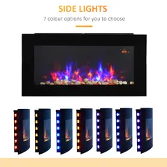 HOMCOM LED Wall Mounted Fireplace Curved Glass Electric Fire Place for Living Room, 1000W/2000W, 48H x 90.8W x 11.5Dcm, Black - 7