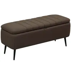 HOMCOM Linen-Look 92 x 31cm Storage Ottoman - Dark Brown - 1