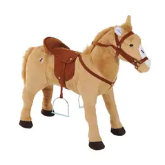 HOMCOM Kids Ride On Standing Horse Cuddly Toy Children Plush Soft Pony Gift w/ Neigh Sound or 2 Years and Up Beige - 8