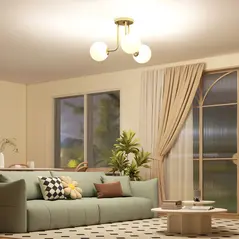 HOMCOM LED Ceiling Light with Globe Shades, Modern 3-Light Ceiling Light with G9 Sockets for Living Room, Bedroom, Dining Room, Bulbs Not Included, Gold Tone - 6