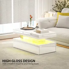 HOMCOM LED Coffee Table with Storage - High Gloss White - 6