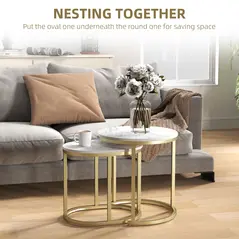 HOMCOM Marble-Effect Nest of Tables - Gold Tone/White - 4