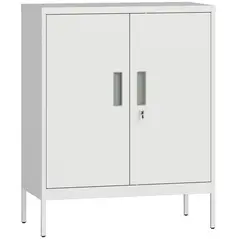 HOMCOM Metal Storage Cabinet with Lock and Adjustable Shelves - White - 1
