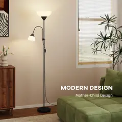 HOMCOM LED Floor Lamp for Living Room, 180cm Tall Standing Lamp, Mother and Child Uplighter with Adjustable Gooseneck, Black - 4