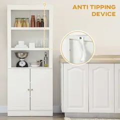 HOMCOM Kitchen Cupboard with 6-tier Shelving, Freestanding Storage Cabinet Sideboard, Pantry Cupboard with 3 Open Compartments and Double-door Cabinet with Adjustable Shelves, White - 7