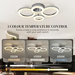 HOMCOM LED Ceiling Light, Modern 4 Rings Ceiling Lamp with Wall Switch Control, 40W 4350lm Flush Mount Ceiling Light with 3500K/4500K/6000K Colour Temperatures for Living Room, Bedroom, Silver Tone - 4