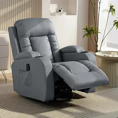 HOMCOM Massage Recliner Armchair, PU Leather Recliner Chair, Grey - 8