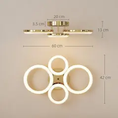 HOMCOM LED Ceiling Light, Modern 4 Rings Ceiling Lamp with Wall Switch Control, 40W 4350lm Flush Mount Ceiling Light with 3500K/4500K/6000K Colour Temperatures for Living Room, Bedroom, Gold Tone - 3