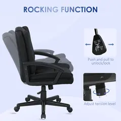 HOMCOM Linen-Look Padded Office Chair - Black - 5