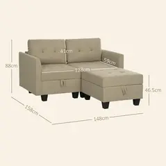 HOMCOM 'L' Shape Modular Storage Sofa - Light Brown - 3