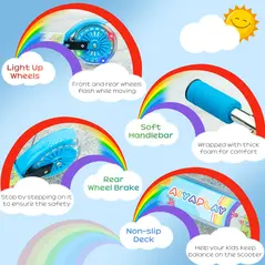 HOMCOM Kids Scooter, with Lights, Music, Adjustable Height, Foldable Frame, for Ages 3-7 Years - Blue - 7