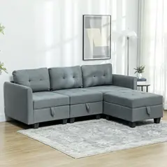 HOMCOM 'L' Shape Modular Sofa, with Storage - Dark Grey - 2