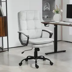 HOMCOM Linen-Look Double-Padded Office Chair - Grey - 2