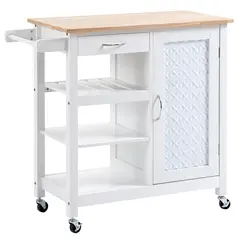HOMCOM Kitchen Trolley, Kitchen Island on Wheels with Embossed Door Panel, Utility Kitchen Cart with 3 Storage Shelves, White - 1