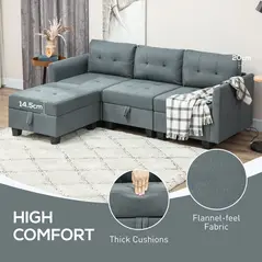 HOMCOM 'L' Shape Modular Sofa, with Storage - Dark Grey - 6