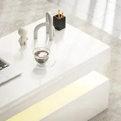 HOMCOM LED Coffee Table with Storage - High Gloss White - 9