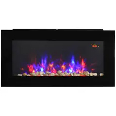 HOMCOM LED Wall Mounted Fireplace Curved Glass Electric Fire Place for Living Room, 1000W/2000W, 48H x 90.8W x 11.5Dcm, Black - 1