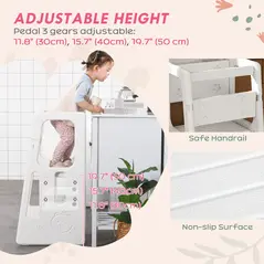 HOMCOM Kids Step Stool, Adjustable Standing Platform, Toddler Kitchen Stool, White - 4