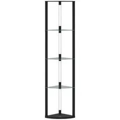 HOMCOM LED Floor Lamp with Shelves, Dimmable Standing Lamp with Foot Switch for Living Room, Bedroom, Black - 1