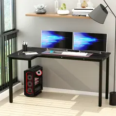 HOMCOM L-Shaped Gaming Desk, Computer Corner Desk, Home Office Workstation with Cable Management, 145 x 81 x 76cm, Black, Left - 2